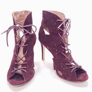 Joie Raquel Bordeaux Burgundy Suede Lace Up Bootie Heels Size EU 36.5 / US 6.5